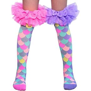 جوارب MADMIA Mermaid Frills بطول الركبة - جوارب ملونة للأطفال والكبار، هدية يوم جورب ممتعة ومجنونة in Kuwait