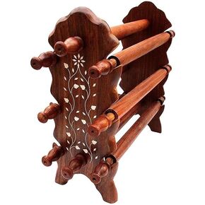 Wooden Handmade Bangle Holder jewellery stand |chuddi stand | bracelets, watches, headbands, anklets, | Stand with 6 roads | Special Gifts For Woman, Girls (BROWN) 12x 9x 4.5 Inches in Kuwait