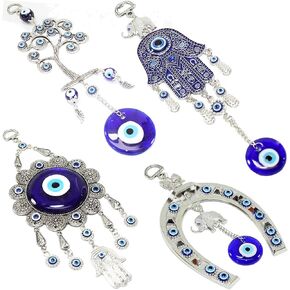 We Pay Your Sales Tax Set of 4 Blue Blue Evil Eye Keychain Key Ring Wall Hanging Amulets Hamsa Hand Unique Keychains Good Luck Gift in Kuwait