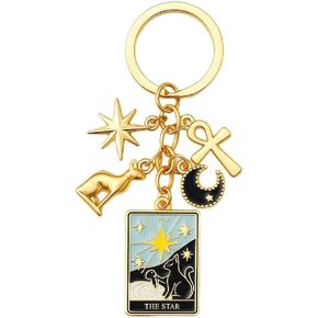 Tarot Card Keychain,The Star Keychains Bag Charms for Women with Radiant Star, Ankh, Moon & Profoundly Symbolic Decorations, Cool Key Chains Gifts for Spiritual Seekers & Tarot Enthusiasts in Kuwait