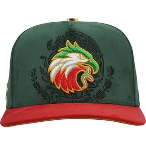 FT176 - قبعات - Gorra - أصلية - Sombrero - Snapback - مقاس ممتاز قابل للتعديل - تصميم النسر المكسيكي المطرز - جلد سويدي مكسيكي - أخضر وأحمر in Kuwait