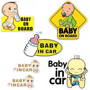 Baby on Board Stickers 6-Pack - Reflective Car Safety Signs for Windows/Doors, Waterproof Baby in Car Decals, Universal Adhesive Warning Labels for Vehicle Body (Durable Vinyl) in Kuwait