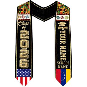 Godashop Personalized Venezuela Graduation Stole, Custom Name & School Graduation Sash, Venezuela Flag & USA Graduate Stole in Kuwait