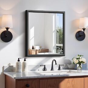 مرآة حمام سوداء، مرآة حائط سوداء مقاس 20 × 24 بوصة مع إطار من الألومنيوم المرتفع، زجاج مقسى مقاوم للكسر، مرآة زينة حديثة فوق الحوض وغرفة النوم وغرفة المعيشة والمدخل in Kuwait