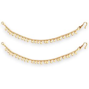 LoveNspire Indian Traditional Ear Chains for Women - Indian Jewellery for Earring Support Long Gold Tone Earring Chain Ear to Hair Chain Jewelry Faux Pearl Hair Accessory - Bridal Jewelry for Wedding in Kuwait