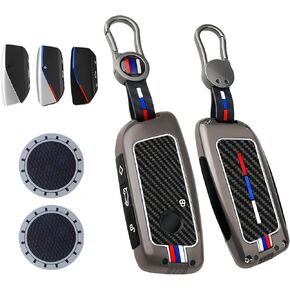 3 عبوات لغطاء مفتاح BMW Key Fob، مناسب لملحقات 2023-2025 2026 New X5 X6 X1 X7 5 7 iX i7 740i 760i XM، حافظة مفاتيح من سبائك الزنك مع سلسلة مفاتيح حامية لمفتاح التحكم عن بعد من السيليكون بنمط ألياف الكربون in Kuwait