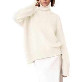 YKR Women's Turtleneck Sweater Chunky Long Sleeve Knitted Pullover High Low Hem Sweater 2024 Fall Winter Sweater Top White XL in Kuwait