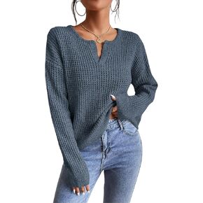 Sweaters for Women Trendy Pullover V Neck Lightweight Drop Shoulder Long Sleeve Sweater Dressy Casual in Kuwait