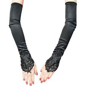 قفازات أصابع نسائية من COSFAN بخطاف من الساتان، قفازات طويلة للأوبرا المسائية، قفازات بطول الكوع الرجعية لحفلات العشرينيات من القرن العشرين in Kuwait