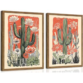 Framed Desert Landscape Wall Art Set of 3, Vintage Mexican Cactus Wall Decor Paintings, Boho Southwestern Mountain Plant Pictures Canvas Prints for Living Room Bedroom Bathroom Office 12x16 inch in Saudi Arabia