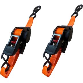 Auto-Retractable Ratchet Tie Down Straps 2 inch x 15 Feet, 3300 lbs Break Strength, 1100 lbs Safety Work Load, S Hook with Safety Lock, 2 Pack, Orange in Saudi Arabia