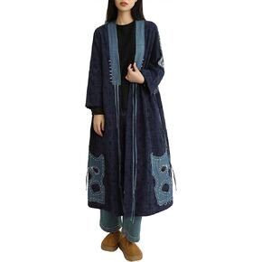 Women's Blue Denim Patchwork Kimono Jacket Loose Cardigan Spring Fall Floral Print Outerwear in Kuwait