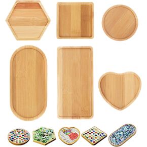 قواعد أكواب من الخيزران الفسيفسائي DIY، صواني قاعدة فارغة، قاعدة أكواب للشرب، قاعدة نباتية، لوحة فنية (6 عبوات، بلاط الفسيفساء غير متضمنة) in Kuwait