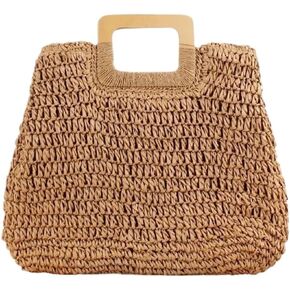 Women's Straw Woven Handbag Beach Bag Vacation Large Capacity Versatile Hollow Hand Carry Wooden Handle Chic Stylish in Kuwait