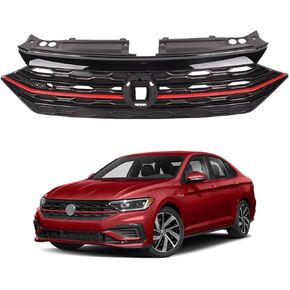 Front Bumper Upper Red & Black Grille Compatible with 2019 2020 2021 VW Volkswagen Jetta, Replacement for 17A853651R in Kuwait