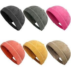 6Pcs Brimless Hats for Men Women Adjustable Skullcap Docker Hat Buckle Beanie Cap Wash Cotton No Brim Rolled Cuff Hats in Kuwait