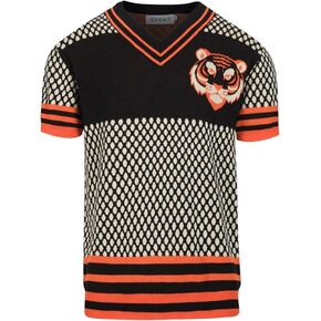 OXKNIT Men's Knit T-Shirt Short Sleeve, 1960s Mod Style Retro Personalisation Tiger Pattern Shirts V-Neck Cotton Tops in Kuwait