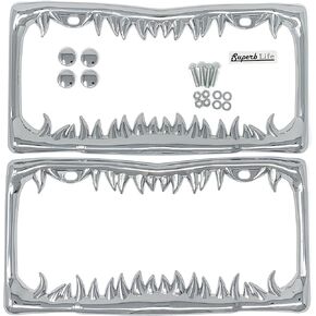 Shark Tooth License Plate Frame with Screws Caps, Set of 2 (Silver) in Kuwait