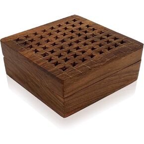 صندوق تخزين المجوهرات الخشبي المثقوب من IOTC، مرصع بالنحاس مقاس 10.16 سم × 10.16 سم، مع تصميم مرصع للنساء - حقيبة تخزين منظمة للعرض in Kuwait
