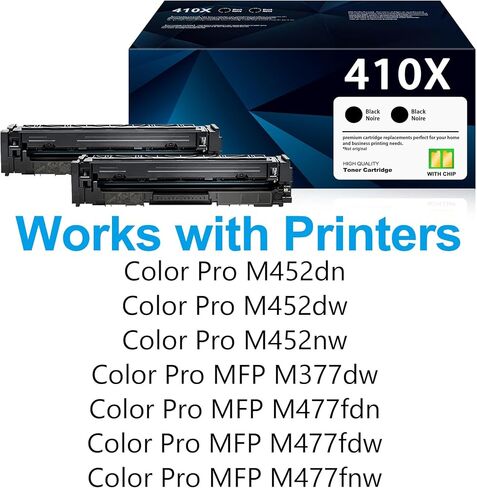 خراطيش حبر أسود 410X (عبوة من قطعتين) بديلة لحبر HP 410X عالي الإنتاجية تعمل مع سلسلة Color LaserJ Pro M452 Color LaserJ Pro MFP M377 M477 Series | CF410XD in Kuwait