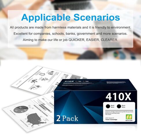 خراطيش حبر أسود 410X (عبوة من قطعتين) بديلة لحبر HP 410X عالي الإنتاجية تعمل مع سلسلة Color LaserJ Pro M452 Color LaserJ Pro MFP M377 M477 Series | CF410XD in Kuwait