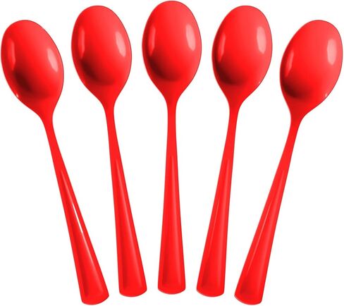 Disposable Red Plastic Spoons 50 Pcs - Heavy Duty Red Plastic Disposable Cutlery - Red Disposable Flatware, Red Plastic Silverware, Plastic Spoons Red Exquisite in Kuwait