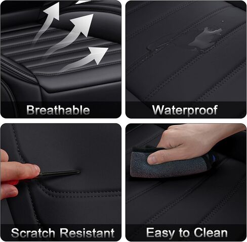 أغطية مقاعد جلدية مناسبة لسيارة Honda CR-V 2010-2026 غطاء مقعد سيارة أنيق مقاوم للماء وجيد التهوية وإكسسوارات داخلية للسيارات (مجموعة كاملة باللون الأسود) in Kuwait
