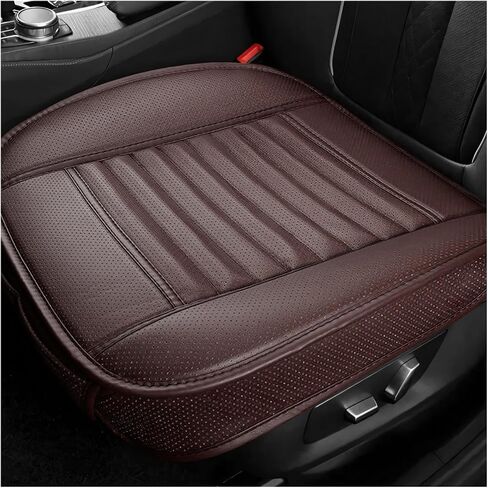 Car Seat Cover, Bamboo Charcoal Leather Edge Wrapping Auto Front Seat Cushion with Storage Bags, Anti-Slip Seat Bottom Cover Interior Protection for Sedan SUV Truck (Coffee) in Saudi Arabia