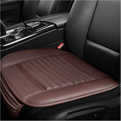 Car Seat Cover, Bamboo Charcoal Leather Edge Wrapping Auto Front Seat Cushion with Storage Bags, Anti-Slip Seat Bottom Cover Interior Protection for Sedan SUV Truck (Coffee) in Saudi Arabia