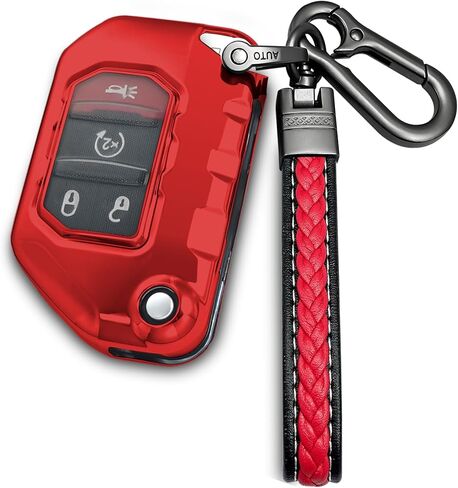 for Jeep Key fob Cover with Metal/Leather Keychain,TPU Key case,Compatible with 2020 2021 2022 2023Wrangler JL JLU Gladiator JT Rubicon Remote Smart Key,Transparent Pink in Kuwait