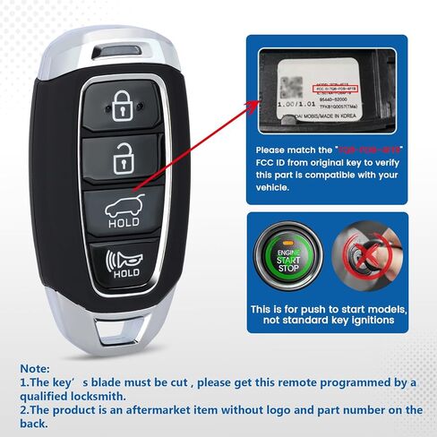 Keyecu استبدال الذكية مفتاح السيارة عن بعد فوب لشركة هيونداي سانتا في 2019 2020 TQ8-FOB-4F19 95440-S2000 434MHz ID47 رقاقة 4 أزرار in Kuwait