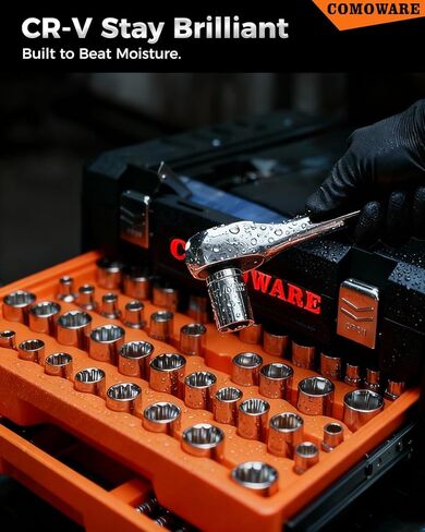 COMOWARE 320-Piece Master Mechanic Tool Set with Case, 1/4" 3/8" 1/2" Drive SAE & Metric Socket Wrench Set, Includes 72T Ratchet Set, CR-V Steel, Hex Keys & Specialty Bits for Auto Repair & DIY in Saudi Arabia
