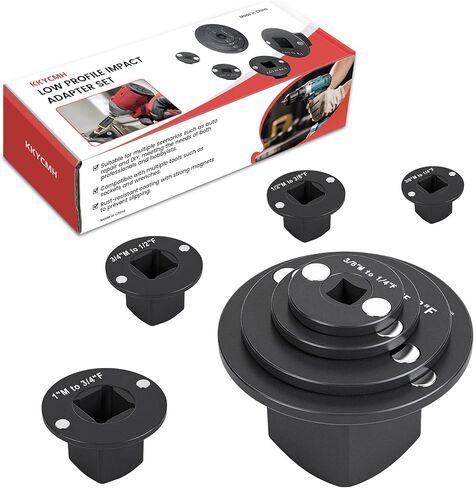 مجموعة محول مقبس الصدمات منخفض المستوى، 4 قطع محولات سقاطة للمحرك المغناطيسي من الفولاذ Cr-Mo ذات الجدار الرقيق للمساحات الضيقة، 3/4 بوصة إلى 1 بوصة، 1/2 بوصة إلى 3/4 بوصة، 1/2 بوصة إلى 3/8 بوصة، 1/4 بوصة إلى 3/8 بوصة in Kuwait