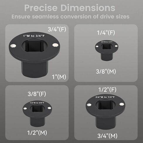 مجموعة محول مقبس الصدمات منخفض المستوى، 4 قطع محولات سقاطة للمحرك المغناطيسي من الفولاذ Cr-Mo ذات الجدار الرقيق للمساحات الضيقة، 3/4 بوصة إلى 1 بوصة، 1/2 بوصة إلى 3/4 بوصة، 1/2 بوصة إلى 3/8 بوصة، 1/4 بوصة إلى 3/8 بوصة in Kuwait