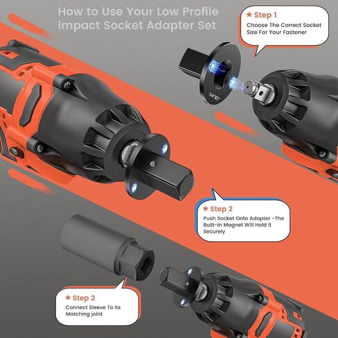 مجموعة محول مقبس الصدمات منخفض المستوى، 4 قطع محولات سقاطة للمحرك المغناطيسي من الفولاذ Cr-Mo ذات الجدار الرقيق للمساحات الضيقة، 3/4 بوصة إلى 1 بوصة، 1/2 بوصة إلى 3/4 بوصة، 1/2 بوصة إلى 3/8 بوصة، 1/4 بوصة إلى 3/8 بوصة in Kuwait