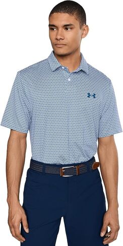 تيشيرت بولو جولف رجالي طويل الحجم مطبوع عليه Matchplay من Under Armour، أبيض/أزرق فارسيتي/أزرق فارسيتي in Saudi Arabia