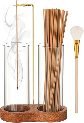 2 in 1 Incense Holder for Sticks, Anti-Ash Incense Holder, Upside Down Incense Burner Holder with Glass Ash Catcher & Incense Storage for Yoga Spa Meditation Home Decor in Kuwait