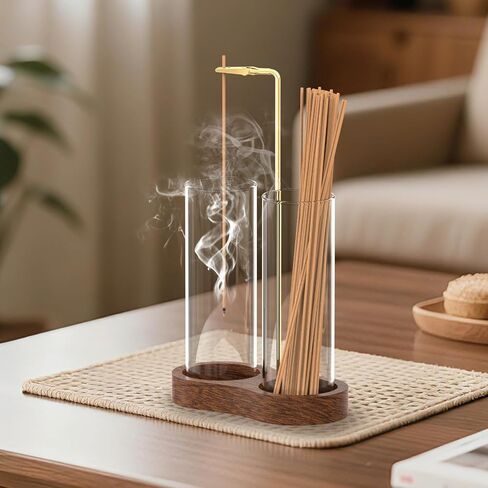 2 in 1 Incense Holder for Sticks, Anti-Ash Incense Holder, Upside Down Incense Burner Holder with Glass Ash Catcher & Incense Storage for Yoga Spa Meditation Home Decor in Kuwait