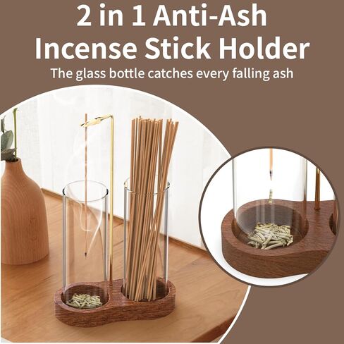 2 in 1 Incense Holder for Sticks, Anti-Ash Incense Holder, Upside Down Incense Burner Holder with Glass Ash Catcher & Incense Storage for Yoga Spa Meditation Home Decor in Kuwait