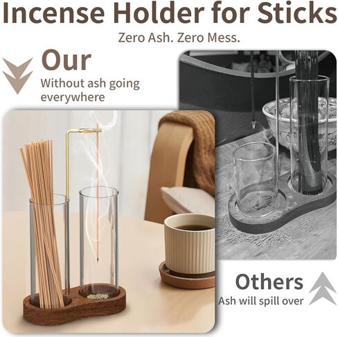 2 in 1 Incense Holder for Sticks, Anti-Ash Incense Holder, Upside Down Incense Burner Holder with Glass Ash Catcher & Incense Storage for Yoga Spa Meditation Home Decor in Kuwait
