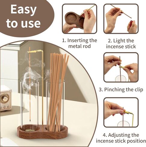 2 in 1 Incense Holder for Sticks, Anti-Ash Incense Holder, Upside Down Incense Burner Holder with Glass Ash Catcher & Incense Storage for Yoga Spa Meditation Home Decor in Kuwait