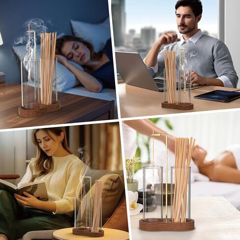 2 in 1 Incense Holder for Sticks, Anti-Ash Incense Holder, Upside Down Incense Burner Holder with Glass Ash Catcher & Incense Storage for Yoga Spa Meditation Home Decor in Kuwait