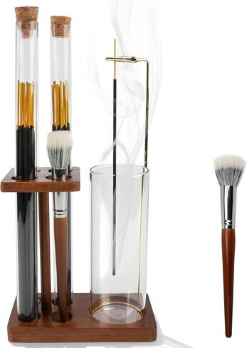 حامل بخور 2 في 1 للعصي مبخرة مع صائد رماد زجاجي وثلاثة أنابيب تخزين لعصي البخور وفرشاة للتأمل واليوجا والمنتجعات الصحية وديكور المنزل in Kuwait