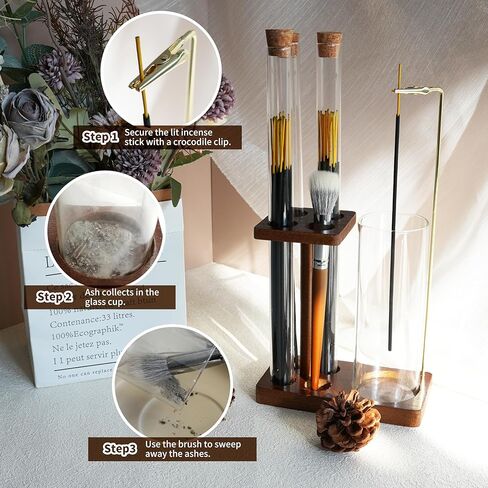 حامل بخور 2 في 1 للعصي مبخرة مع صائد رماد زجاجي وثلاثة أنابيب تخزين لعصي البخور وفرشاة للتأمل واليوجا والمنتجعات الصحية وديكور المنزل in Kuwait