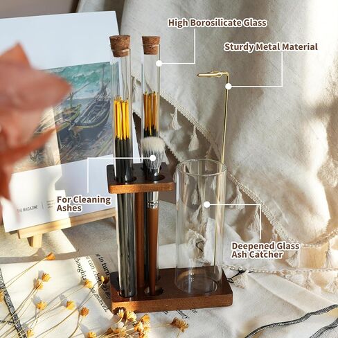 حامل بخور 2 في 1 للعصي مبخرة مع صائد رماد زجاجي وثلاثة أنابيب تخزين لعصي البخور وفرشاة للتأمل واليوجا والمنتجعات الصحية وديكور المنزل in Kuwait