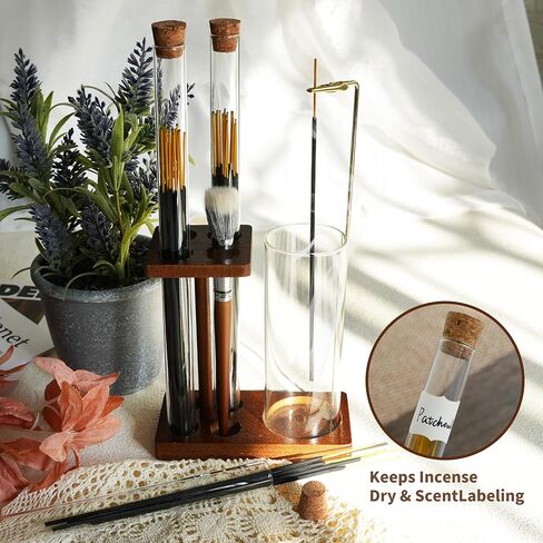 حامل بخور 2 في 1 للعصي مبخرة مع صائد رماد زجاجي وثلاثة أنابيب تخزين لعصي البخور وفرشاة للتأمل واليوجا والمنتجعات الصحية وديكور المنزل in Kuwait