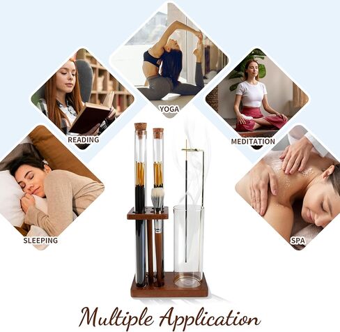 حامل بخور 2 في 1 للعصي مبخرة مع صائد رماد زجاجي وثلاثة أنابيب تخزين لعصي البخور وفرشاة للتأمل واليوجا والمنتجعات الصحية وديكور المنزل in Kuwait