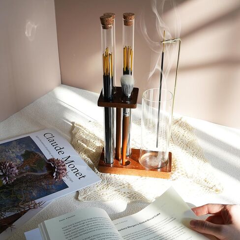 حامل بخور 2 في 1 للعصي مبخرة مع صائد رماد زجاجي وثلاثة أنابيب تخزين لعصي البخور وفرشاة للتأمل واليوجا والمنتجعات الصحية وديكور المنزل in Kuwait