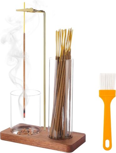 حامل بخور 2 في 1 للعصي مع جهاز التقاط الرماد الزجاجي، مبخرة عصا البخور المضادة للرماد مقلوبة، حامل بخور عمودي حديث لليوجا والمنتجعات الصحية والتأمل وديكور المنزل (مربع) in Kuwait