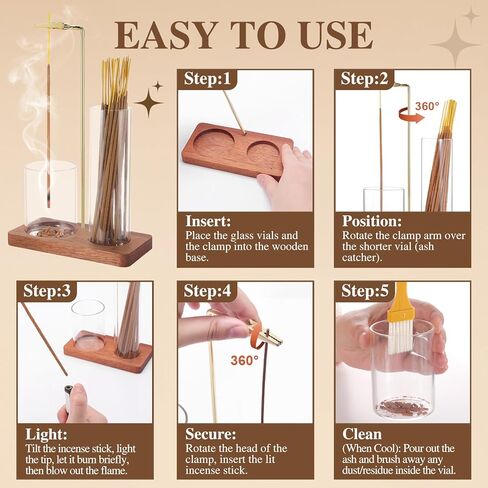 حامل بخور 2 في 1 للعصي مع جهاز التقاط الرماد الزجاجي، مبخرة عصا البخور المضادة للرماد مقلوبة، حامل بخور عمودي حديث لليوجا والمنتجعات الصحية والتأمل وديكور المنزل (مربع) in Kuwait